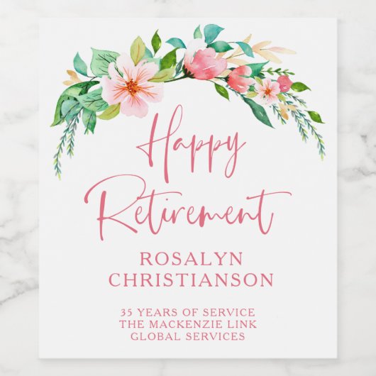 Étiquette Pour Bouteilles De Vin Joyeuse Retraite Florale Tropicale Écriture Rose (Étiquettes simples)