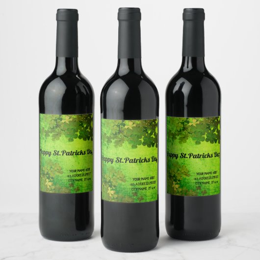 Étiquette Pour Bouteilles De Vin Joyeuse Saint-Patrick, trèfles irlandais (Bouteilles)