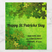 Étiquette Pour Bouteilles De Vin Joyeuse Saint-Patrick, trèfles irlandais (Étiquettes simples)