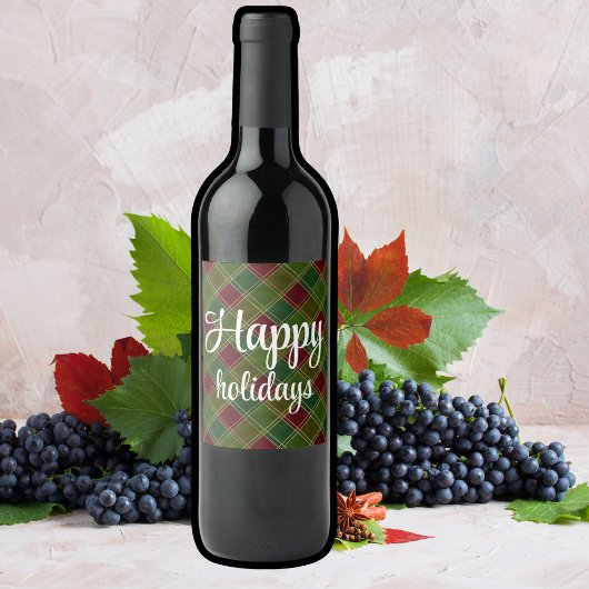 Étiquette Pour Bouteilles De Vin Joyeuses fêtes Buffalo Plaid Rouge et Vert Noël