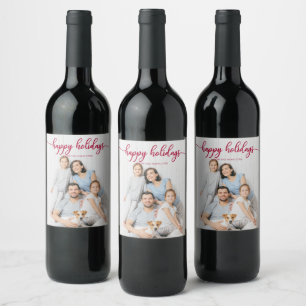 Étiquette Pour Bouteilles De Vin Joyeuses Fêtes Écriture Rouge Mignonne Noël