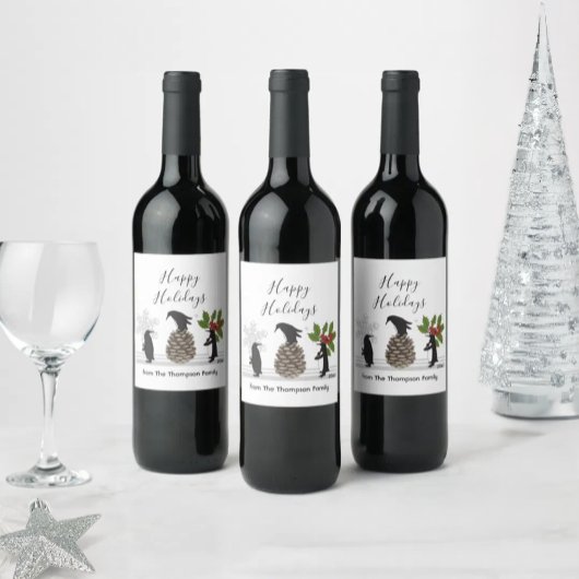 Étiquette Pour Bouteilles De Vin Joyeuses fêtes mignonnes pingouin drôle Noël