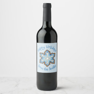 Étiquette Pour Bouteilles De Vin Joyeuses fêtes Noël Hanoukka Blue Snowflake