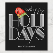 Étiquette Pour Bouteilles De Vin Joyeuses Fêtes Typographie Rétro Noir (Étiquettes simples)