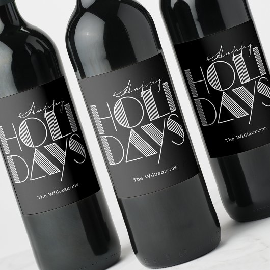 Étiquette Pour Bouteilles De Vin Joyeuses Fêtes Typographie Rétro Noir