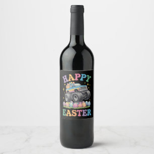 Étiquette Pour Bouteilles De Vin Joyeuses Pâques Drôle de Monster Truck Écrase des