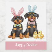 Étiquette Pour Bouteilles De Vin Joyeuses Pâques Rottweiler Chiens Oreilles de Lapi (Étiquettes simples)
