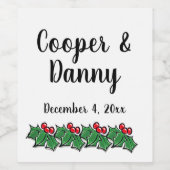 Étiquette Pour Bouteilles De Vin Joyeuses vacances Holly Sprigs, verdure de Noël (Étiquettes simples)