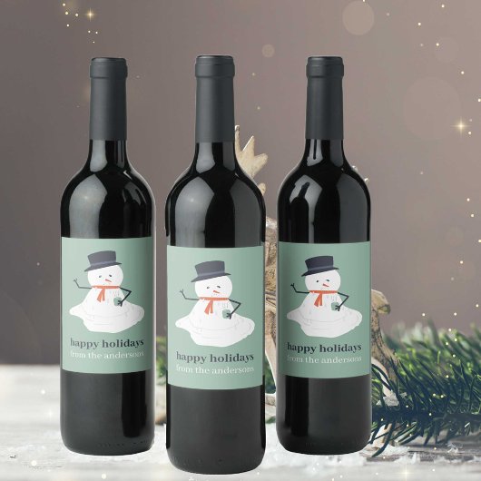 Étiquette Pour Bouteilles De Vin Joyeuses vacances Noël Melting Snowman mignonne