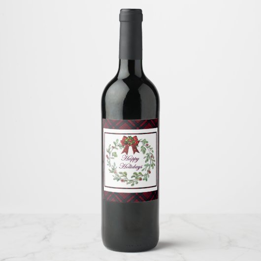 Étiquette Pour Bouteilles De Vin Joyeuses Vacances Rouge Plaid (Devant)