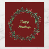 Étiquette Pour Bouteilles De Vin Joyeuses vacances Wreath (Étiquettes simples)