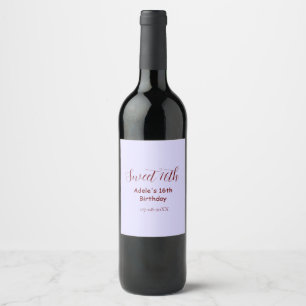 Étiquette Pour Bouteilles De Vin Joyeux 16ème anniversaire violet pastel mauve rétr