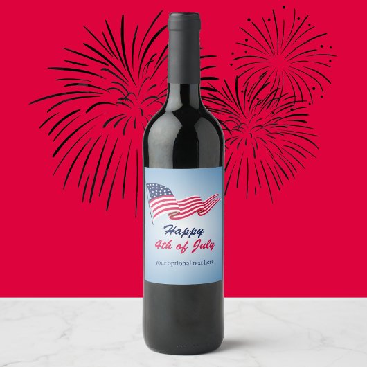 Étiquette Pour Bouteilles De Vin Joyeux 4 juillet avec drapeau américain