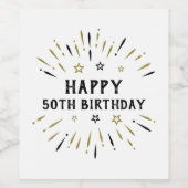 Étiquette Pour Bouteilles De Vin Joyeux 50e anniversaire feux d'artifice Blanc Blac (Étiquettes simples)