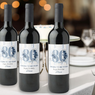 Étiquette Pour Bouteilles De Vin Joyeux 80e anniversaire Fleurs numéro 80