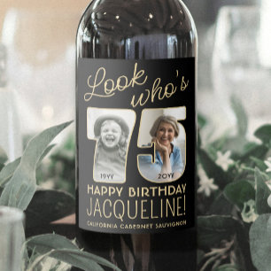 Étiquette Pour Bouteilles De Vin Joyeux Anniversaire 75 ans Fête d'anniversaire 2 p