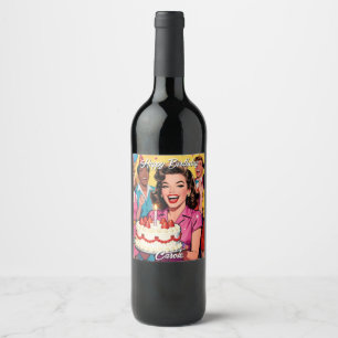 Étiquette Pour Bouteilles De Vin Joyeux Anniversaire Art Pop Rétro Personnalisé