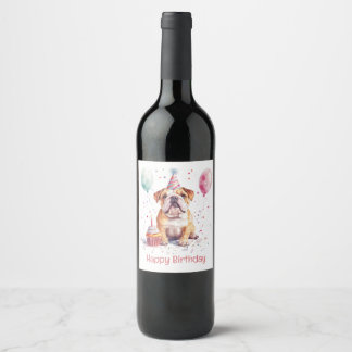Étiquette Pour Bouteilles De Vin Joyeux Anniversaire Bouledogue Anglais