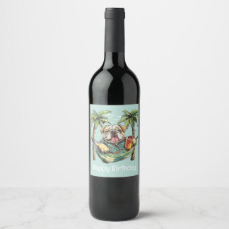 Étiquette Pour Bouteilles De Vin Joyeux Anniversaire Bouledogue Anglais En Haut Haw