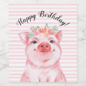 Étiquette Pour Bouteilles De Vin Joyeux Anniversaire de porc à l'aquarelle (Étiquettes simples)