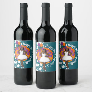 Étiquette Pour Bouteilles De Vin Joyeux anniversaire ! Femme noire, Ballons & Fleur