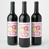 Étiquette Pour Bouteilles De Vin Joyeux anniversaire Fleurs d'Hibiscus hawaïens tro (Bouteilles)