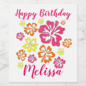 Étiquette Pour Bouteilles De Vin Joyeux anniversaire Fleurs d'Hibiscus hawaïens tro (Étiquettes simples)