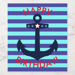 Étiquette Pour Bouteilles De Vin Joyeux anniversaire nautique ! Bleu Ancre