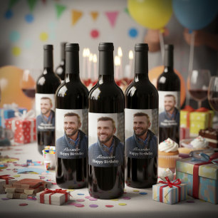 Étiquette Pour Bouteilles De Vin Joyeux Anniversaire Photo Personnalisé