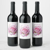 Étiquette Pour Bouteilles De Vin Joyeux Anniversaire Roses roses et diamants étince (Bouteilles)
