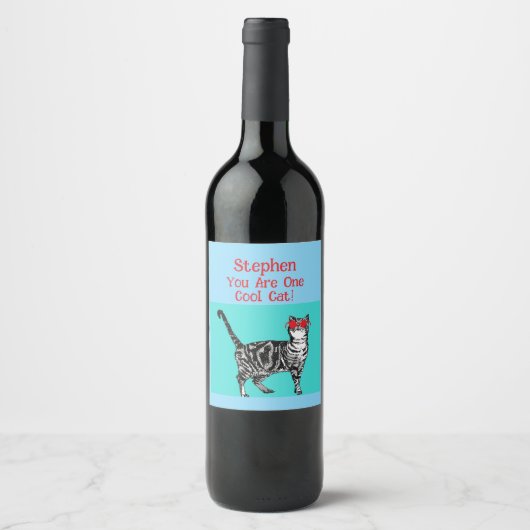 Étiquette Pour Bouteilles De Vin Joyeux anniversaire Vous Cool Tabby Chat Mens Mari (Devant)