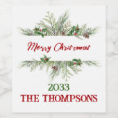 Étiquette Pour Bouteilles De Vin Joyeux arbre de Noël Classique hiver Vacances Wrea (Étiquettes simples)