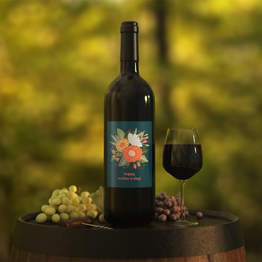 Étiquette Pour Bouteilles De Vin Joyeux bouquet fleuri de la journée de la mère