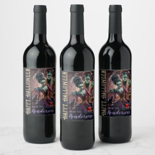 Étiquette Pour Bouteilles De Vin Joyeux cadeau de vin Halloween, Mariée de Frankens