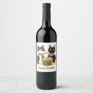 Étiquette Pour Bouteilles De Vin Joyeux Chats de Pâques Panier de Pâques Bébés Pous