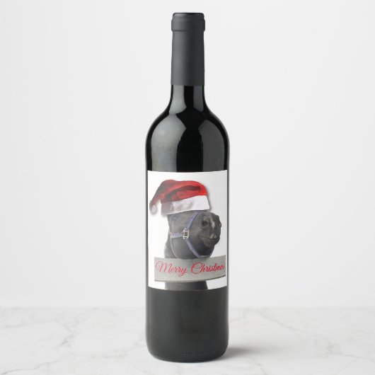 Étiquette Pour Bouteilles De Vin Joyeux Cheval de Noël (Devant)