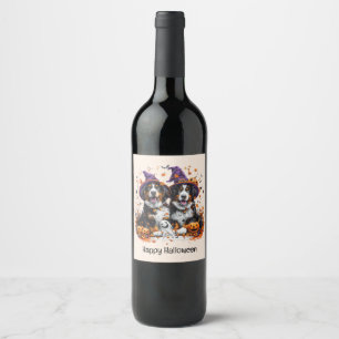 Étiquette Pour Bouteilles De Vin Joyeux chien bernois d'Halloween