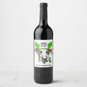 Étiquette Pour Bouteilles De Vin Joyeux chien renne de Noël Personnalisé   Xmas