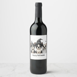 Étiquette Pour Bouteilles De Vin Joyeux Chiens de Boston Terrier Halloween