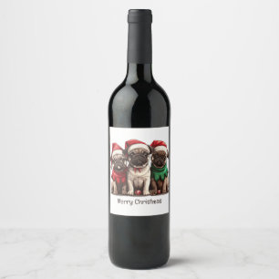 Étiquette Pour Bouteilles De Vin Joyeux Chiens de Carlin de Noël