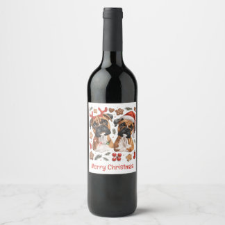 Étiquette Pour Bouteilles De Vin Joyeux Chiens en boîte de Noël