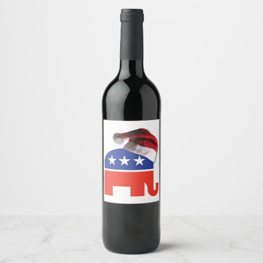 Étiquette Pour Bouteilles De Vin Joyeux éléphant républicain de Noël (Devant)