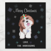 Étiquette Pour Bouteilles De Vin Joyeux et adorable Shih Tzu avec Snowflake Dog (Étiquettes simples)