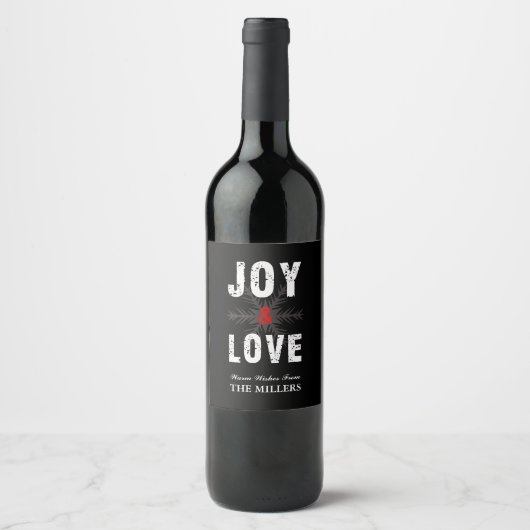 Étiquette Pour Bouteilles De Vin Joyeux et amour Script Noël | Vacances (Devant)