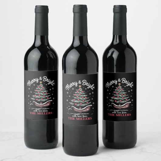 Étiquette Pour Bouteilles De Vin Joyeux et brillant sapin de Noël (Bouteilles)