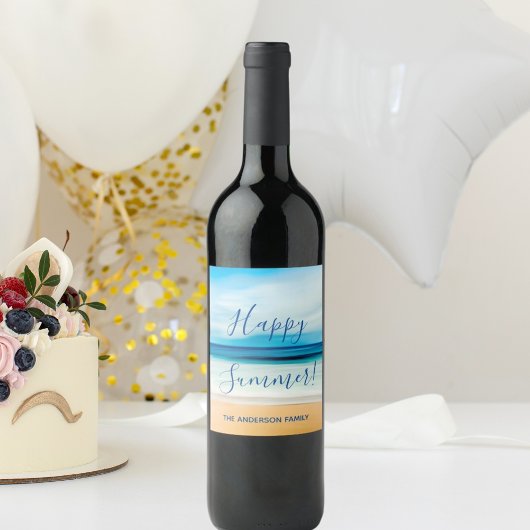 Étiquette Pour Bouteilles De Vin Joyeux été plage nautique mer tropicale