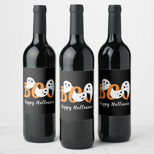 Étiquette Pour Bouteilles De Vin Joyeux Halloween Boo Ghosts Black (Bouteilles)