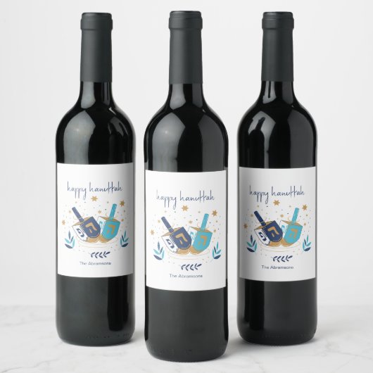 Étiquette Pour Bouteilles De Vin Joyeux Hanoukka Floral Dreidel (Bouteilles)