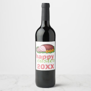 Étiquette Pour Bouteilles De Vin Joyeux Happy Pâques rose brillé plateau de jambon