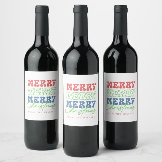 Étiquette Pour Bouteilles De Vin Joyeux, Joyeux, Joyeux Noël typographie rétro (Bouteilles)